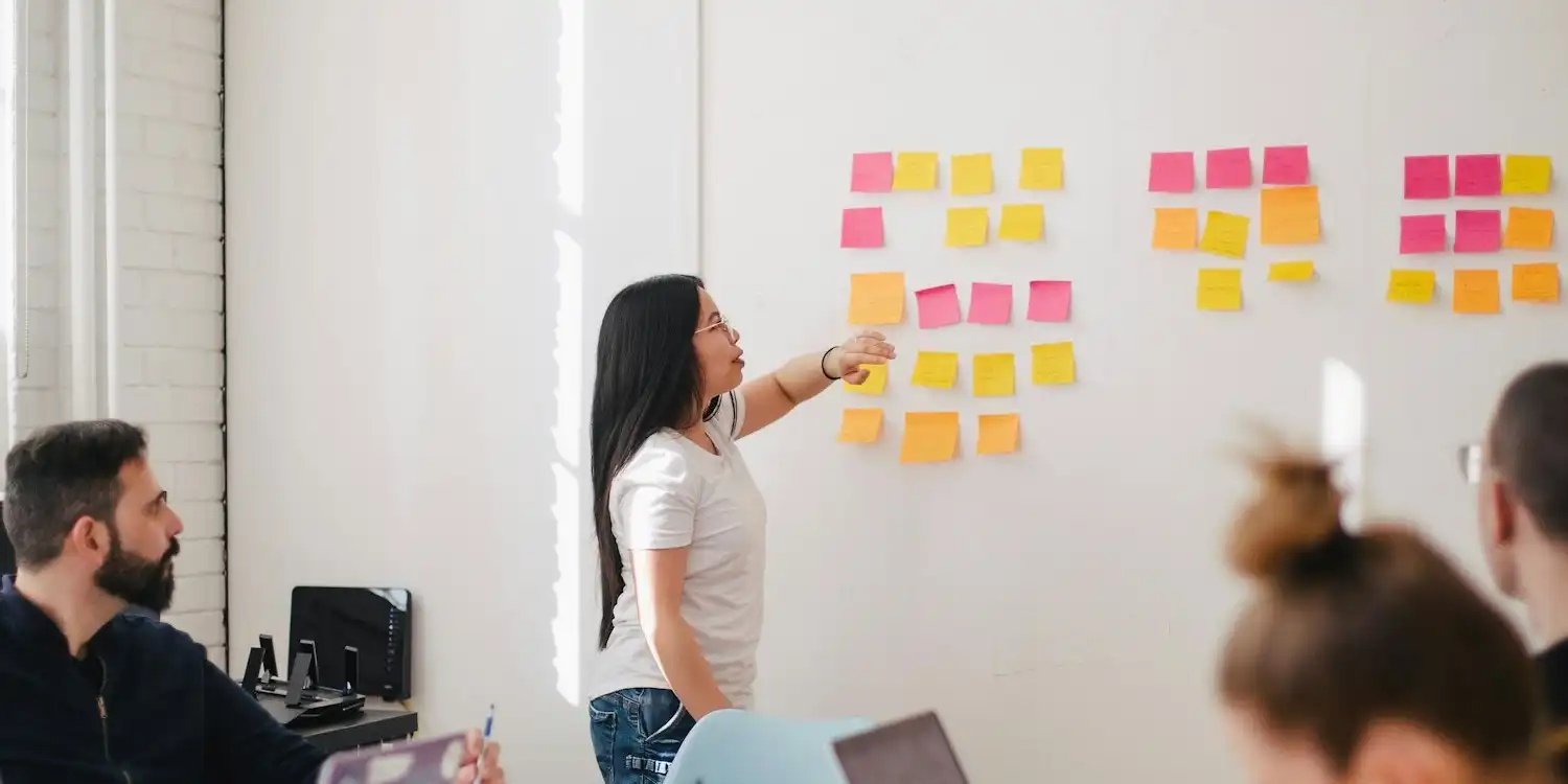 Person presenting idea at a business meeting